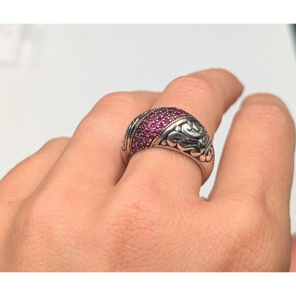 EFFY BH Sterling Silver 925 18k Yellow Gold Ruby Gemstone Ring Size 7 - Picture 5 of 13